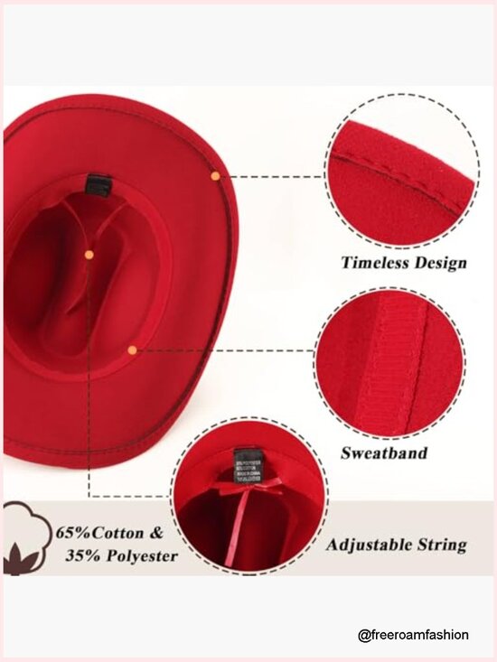 Western Cowboy Hat Wide Brim Rhinestone Felt Fedora Unisex main image 4